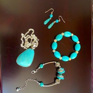 Turquoise Pendant necklace, bracelets, earrings.